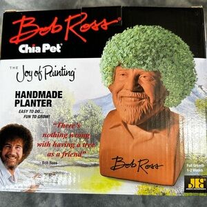 Bob Ross Chia Pet Handmade Planter - Terracotta & Green